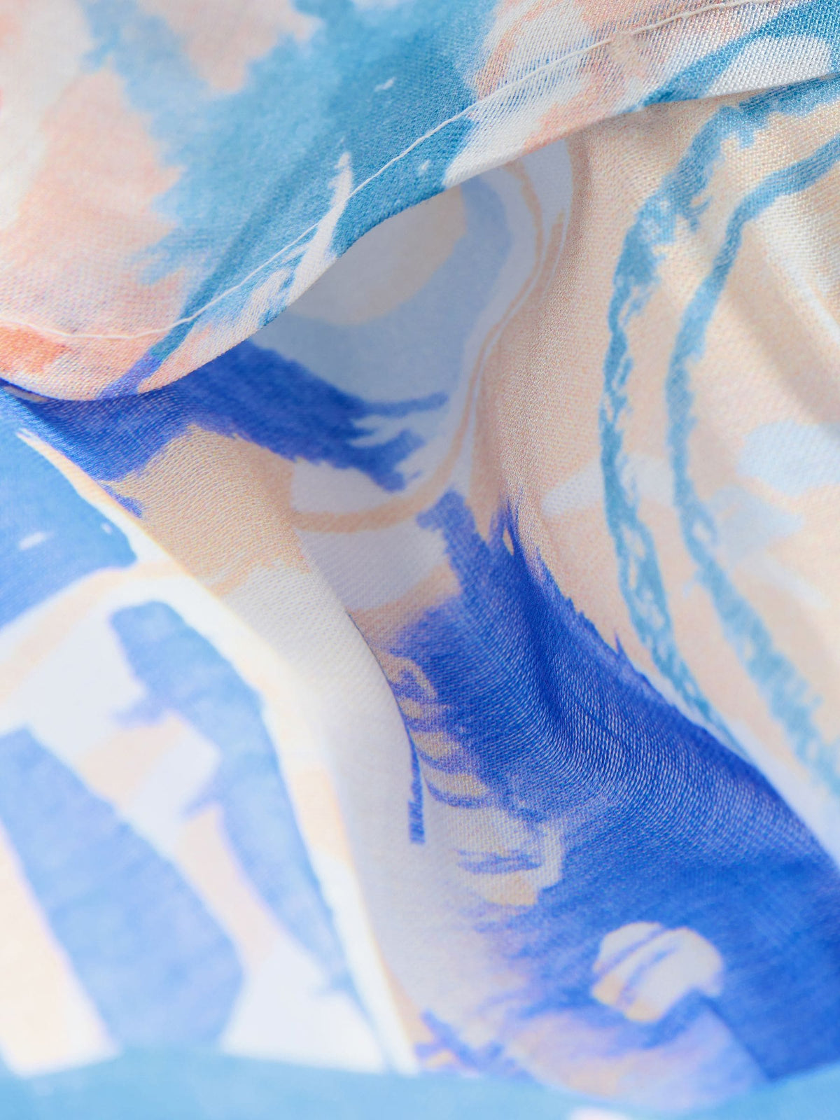 Azure Reverie Scenic Print Ruffle Midi Dress