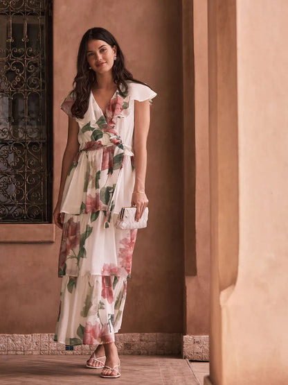 Rosalie Garden Floral Tiered Ruffle Midi Dress