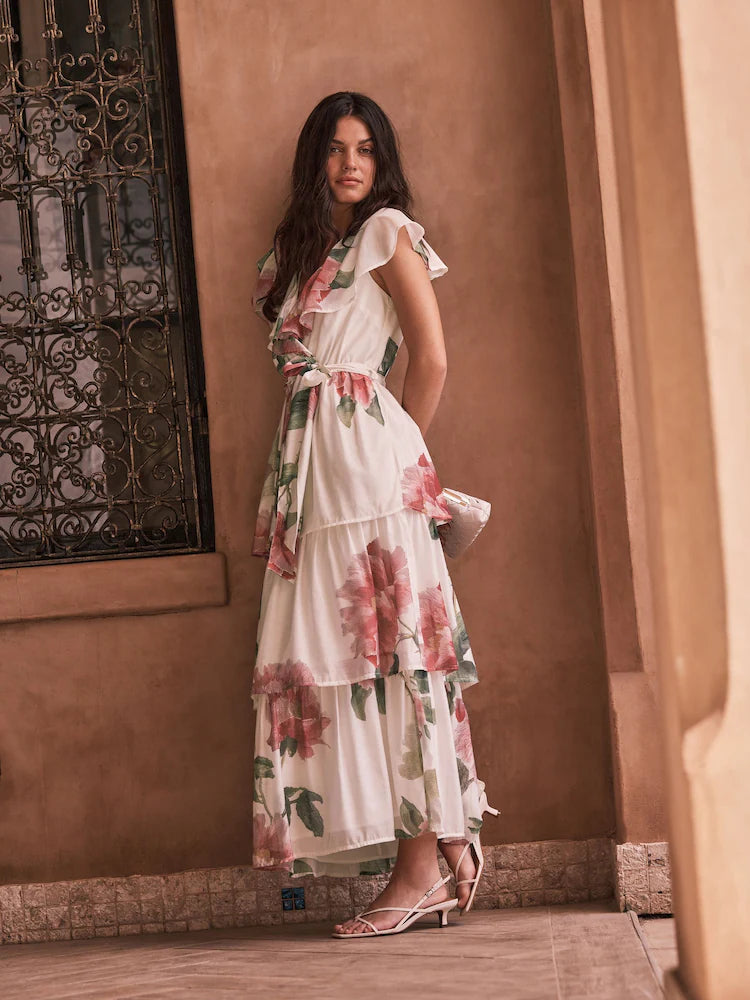 Rosalie Garden Floral Tiered Ruffle Midi Dress