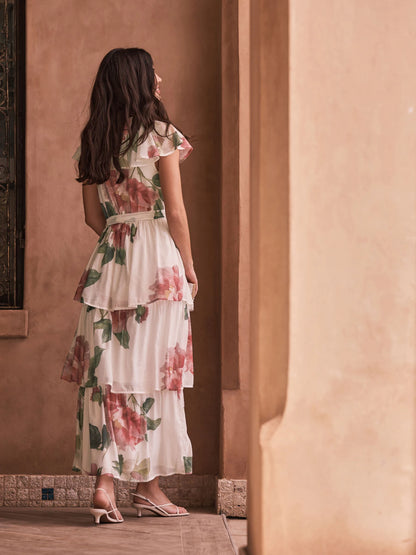 Rosalie Garden Floral Tiered Ruffle Midi Dress