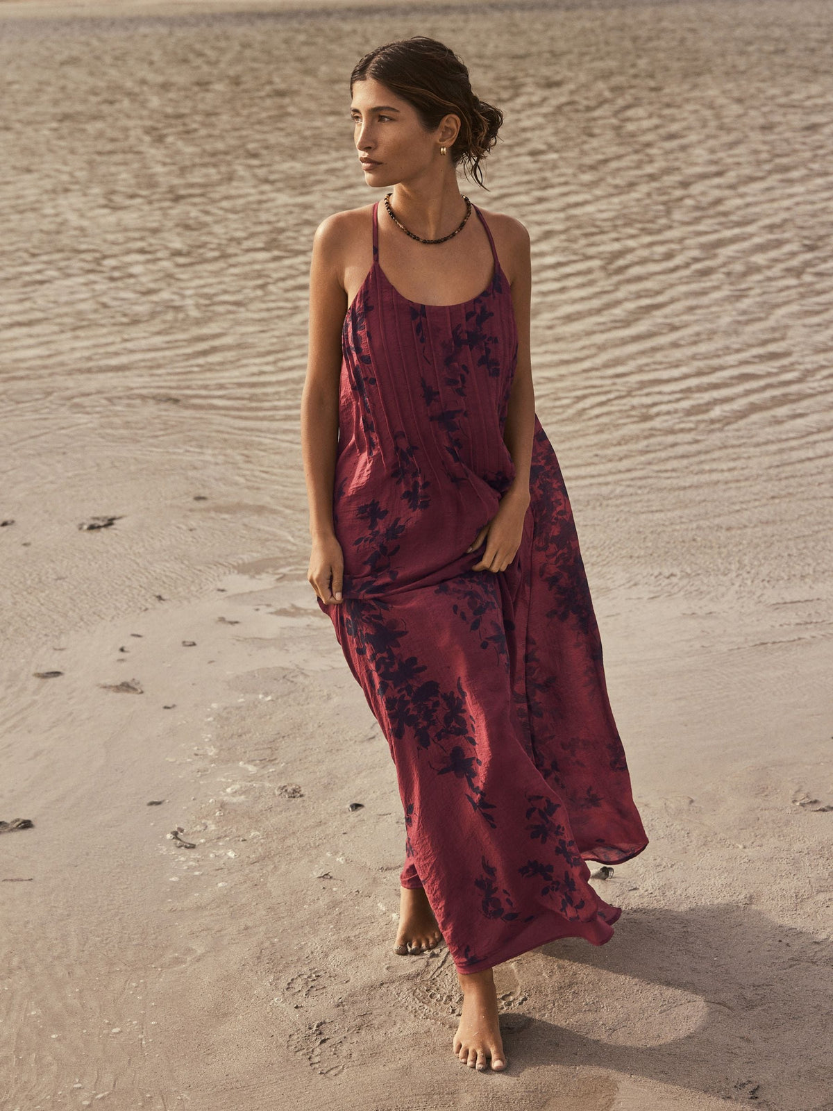 Bordeaux Botanica Pleated Strappy Maxi Dress