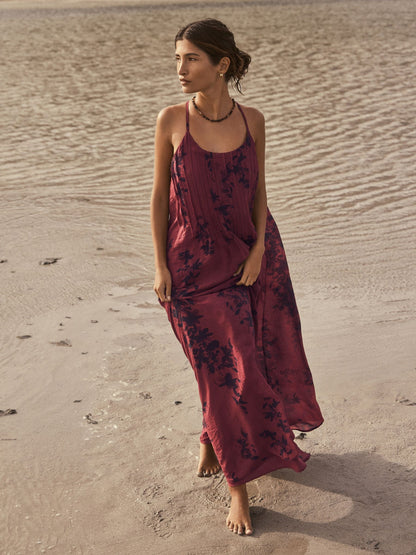 Bordeaux Botanica Pleated Strappy Maxi Dress
